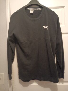 PINK Victoria's Secret Black Long-Sleeve Crew Sweatshirt with Dog Logo